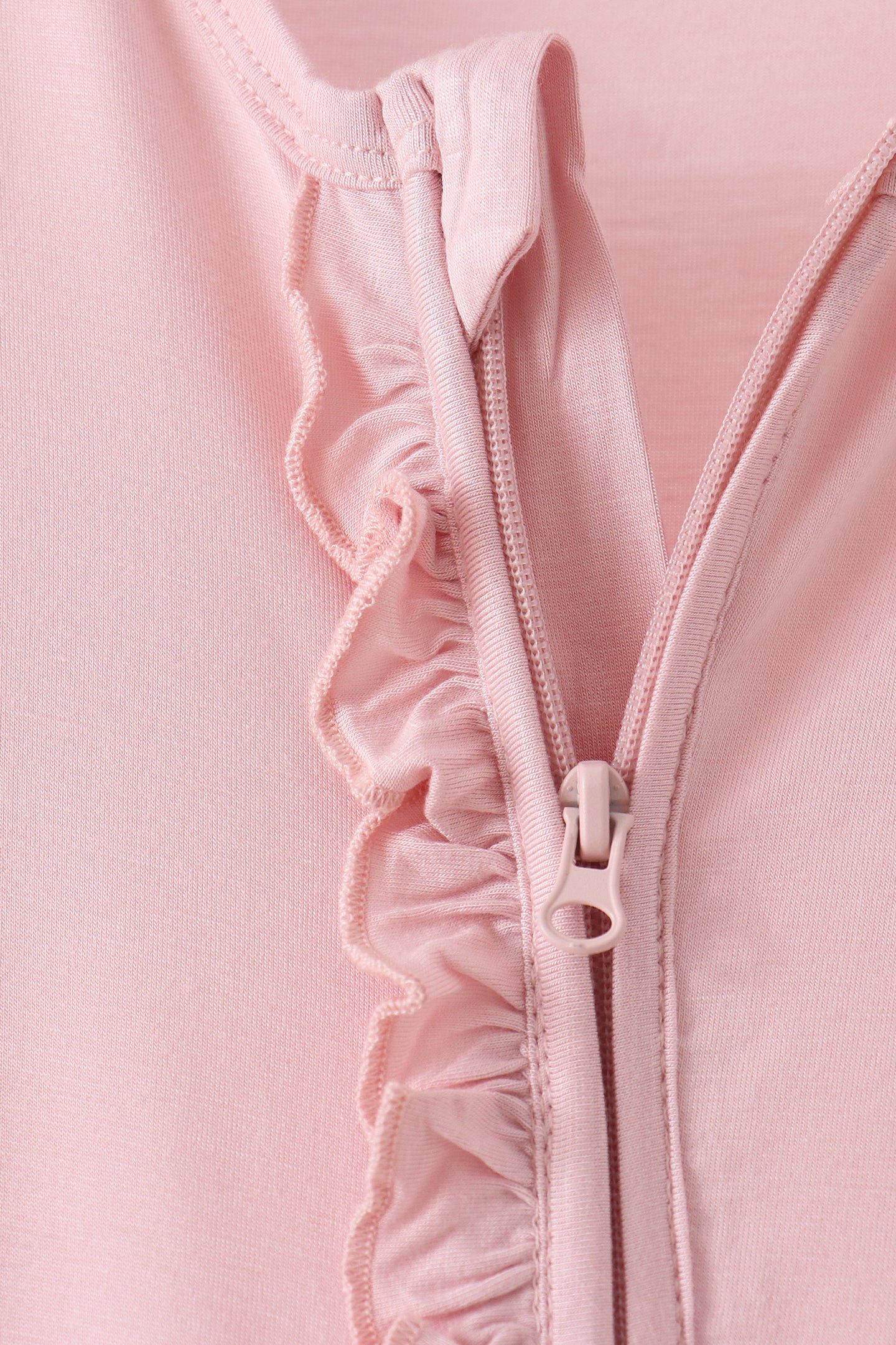 Pink ruffle zipper bamboo anti-slip romper – view 4 Aaria Tees