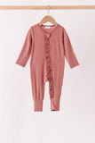 Dusty rose ruffle zipper bamboo anti-slip romper – wholesale for boutiques | Honeydew USA Aaria Tees
