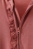 Dusty rose ruffle zipper bamboo anti-slip romper – view 3 Aaria Tees