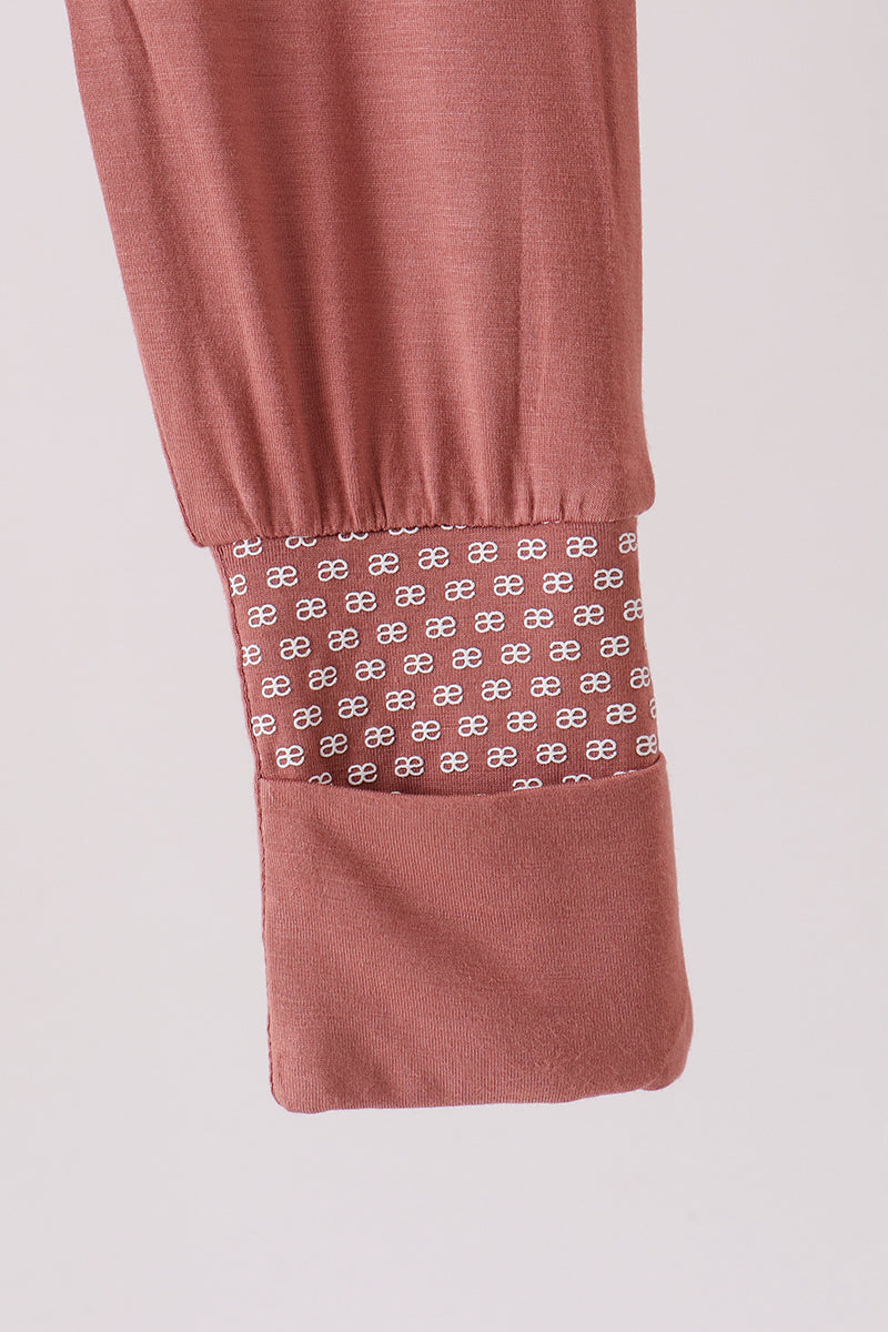 Dusty rose ruffle zipper bamboo anti-slip romper – view 4 Aaria Tees