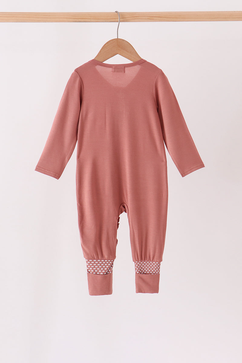 Dusty rose ruffle zipper bamboo anti-slip romper – view 5 Aaria Tees