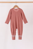 Dusty rose ruffle zipper bamboo anti-slip romper – view 5 Aaria Tees