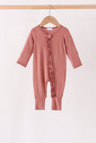 Dusty rose ruffle zipper bamboo romper – wholesale for boutiques | Honeydew USA Aaria Tees
