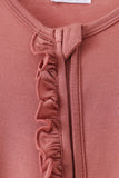 Dusty rose ruffle zipper bamboo romper – view 2 Aaria Tees