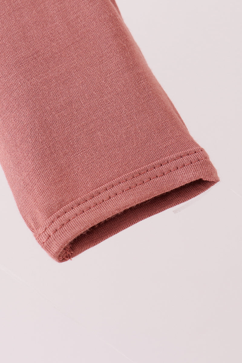 Dusty rose ruffle zipper bamboo romper – view 3 Aaria Tees