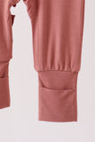 Dusty rose ruffle zipper bamboo romper – view 4 Aaria Tees