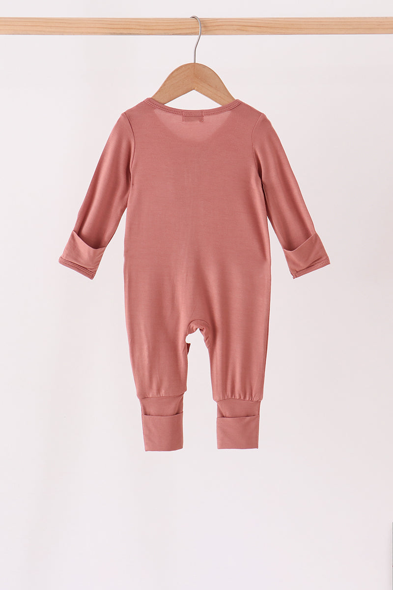 Dusty rose ruffle zipper bamboo romper – view 5 Aaria Tees
