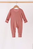 Dusty rose ruffle zipper bamboo romper – view 5 Aaria Tees
