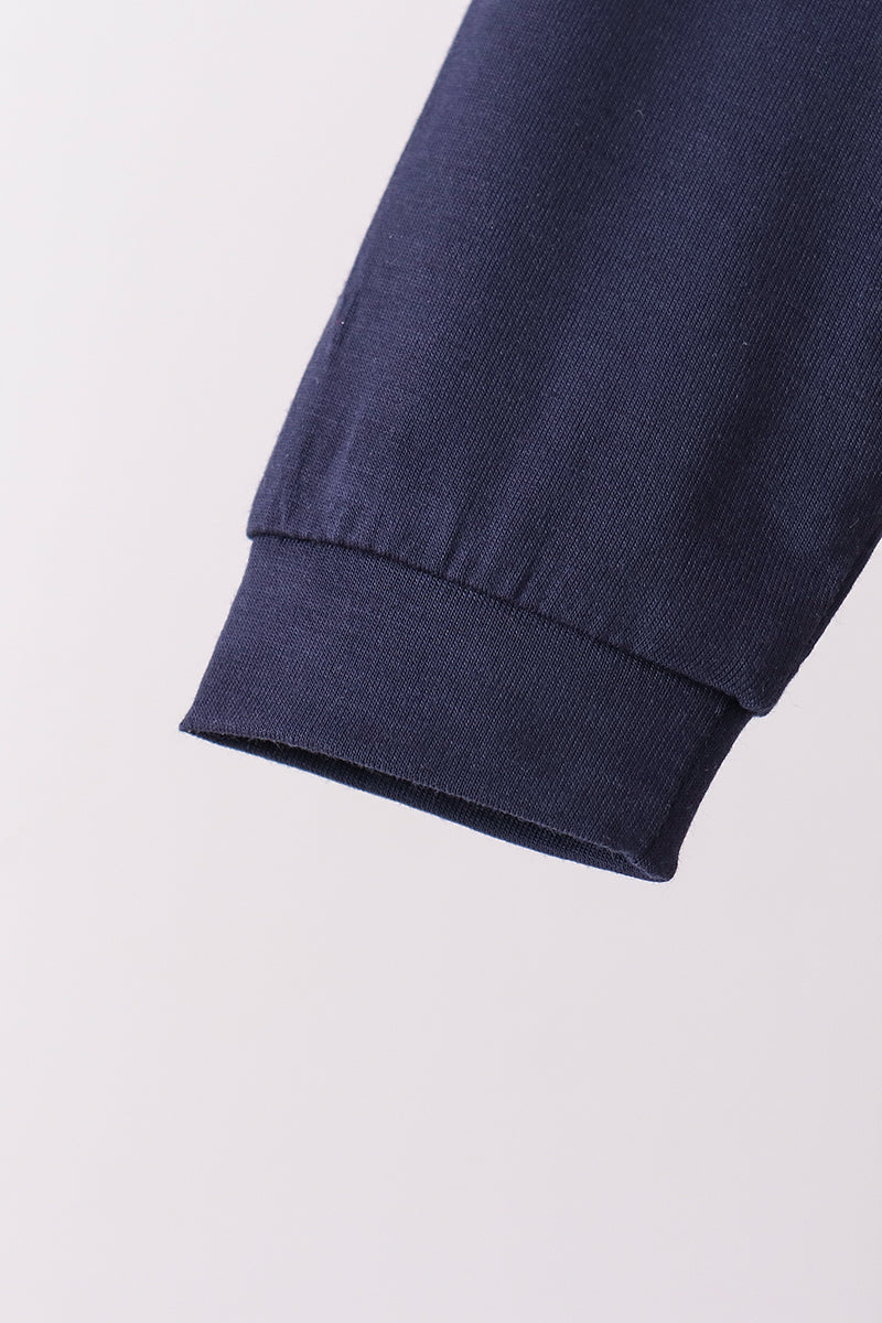 Navy bamboo pajama set – view 4 Aaria Tees