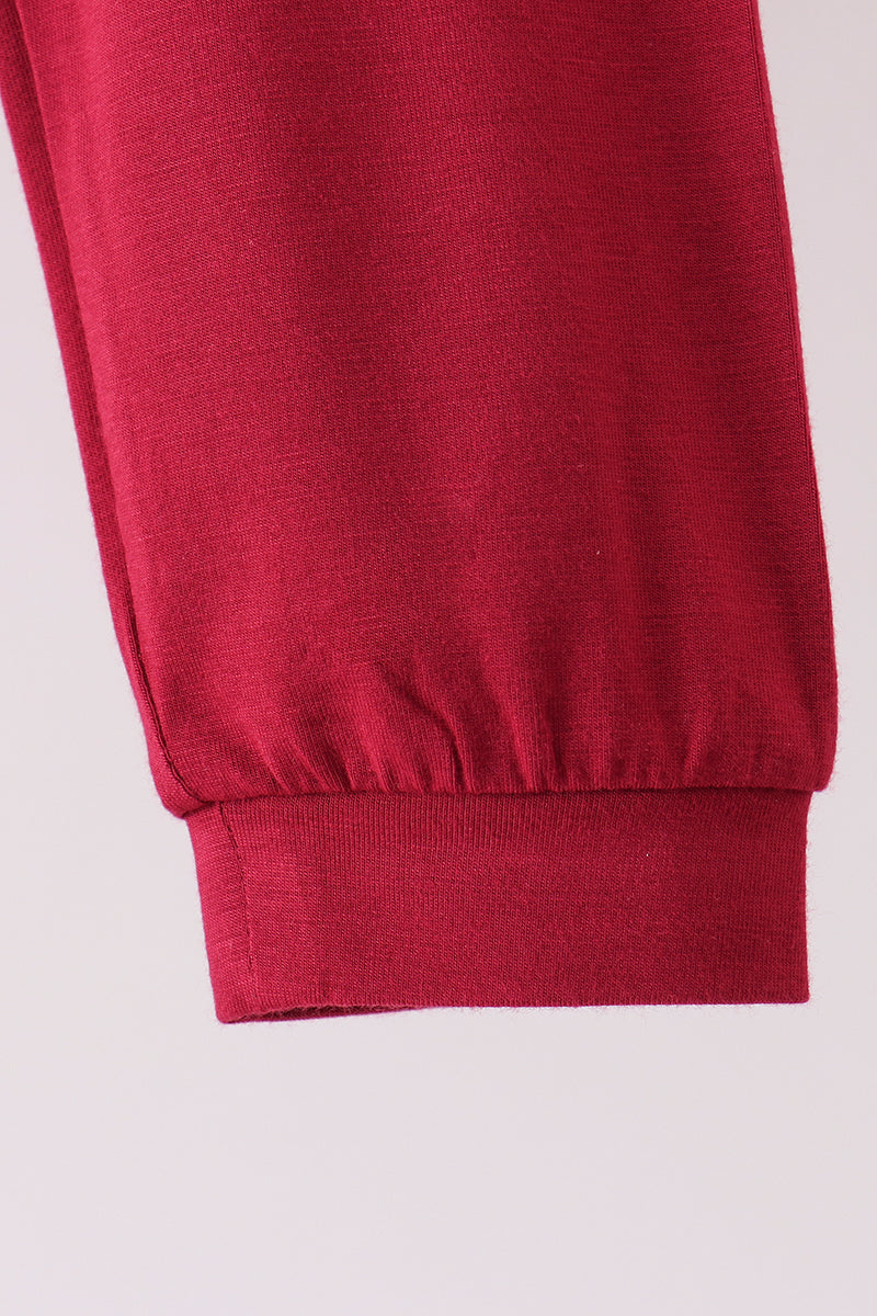 Burgundy bamboo pajama set – view 5 Aaria Tees