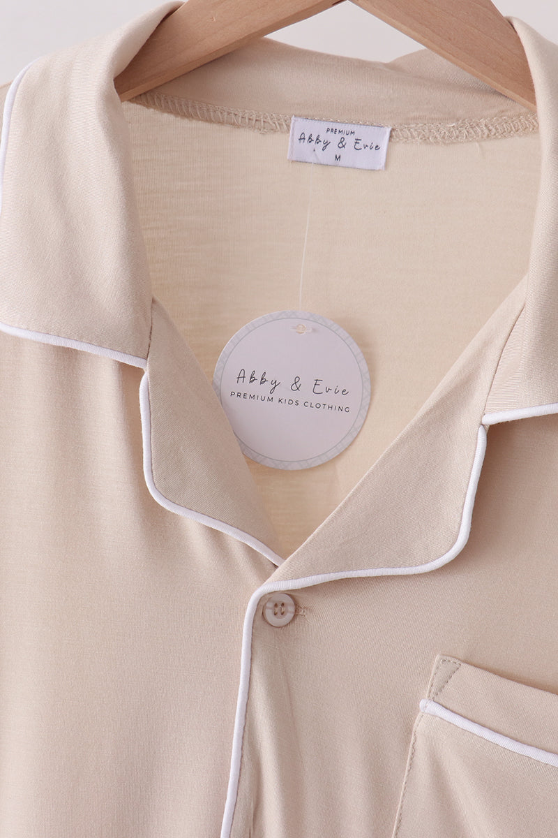 Beige bamboo mom pajama set – view 2 Aaria Tees