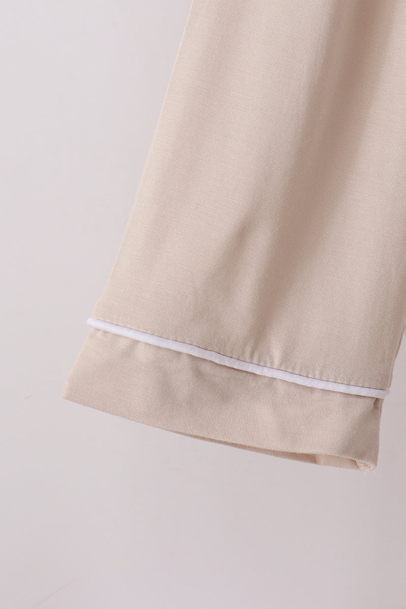 Beige bamboo mom pajama set – view 4 Aaria Tees