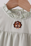 Sage turkey embroidery ruffle romper Aaria Tees
