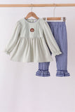 Sage turkey embroidery ruffle pants set Aaria Tees