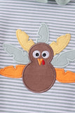 Sage turkey embroidery ruffle stripe romper Aaria Tees