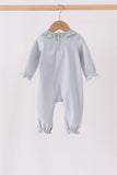 Sage turkey embroidery ruffle stripe romper Aaria Tees