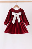 Maroon velvet bow dress Aaria Tees