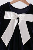 Navy velvet bow dress Aaria Tees