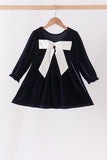 Navy velvet bow dress Aaria Tees