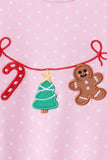 Pink christmas tree gingerbread embroidery romper - Aaria Tees Aaria Tees