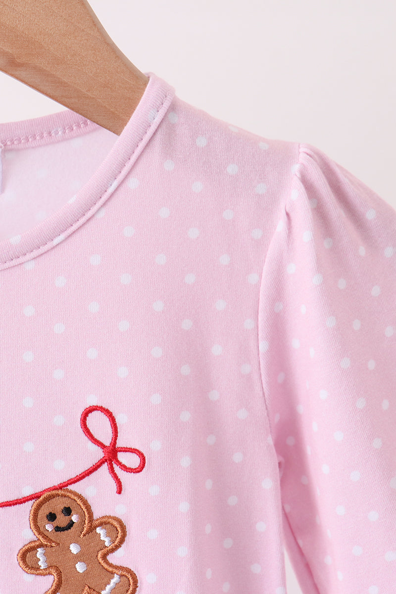 Pink christmas tree gingerbread embroidery romper - Aaria Tees Aaria Tees
