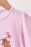 Pink christmas tree gingerbread embroidery romper - Aaria Tees Aaria Tees