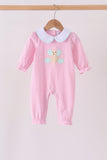 Pink turkey embroidery stripe romper Aaria Tees