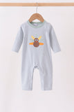 Sage turkey embroidery stripe romper Aaria Tees
