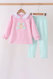 Pink turkey embroidery stripe pants set Aaria Tees