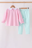 Pink turkey embroidery stripe pants set Aaria Tees