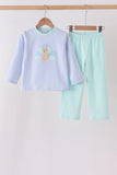Blue turkey embroidery stripe pants set Aaria Tees