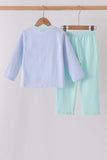 Blue turkey embroidery stripe pants set Aaria Tees