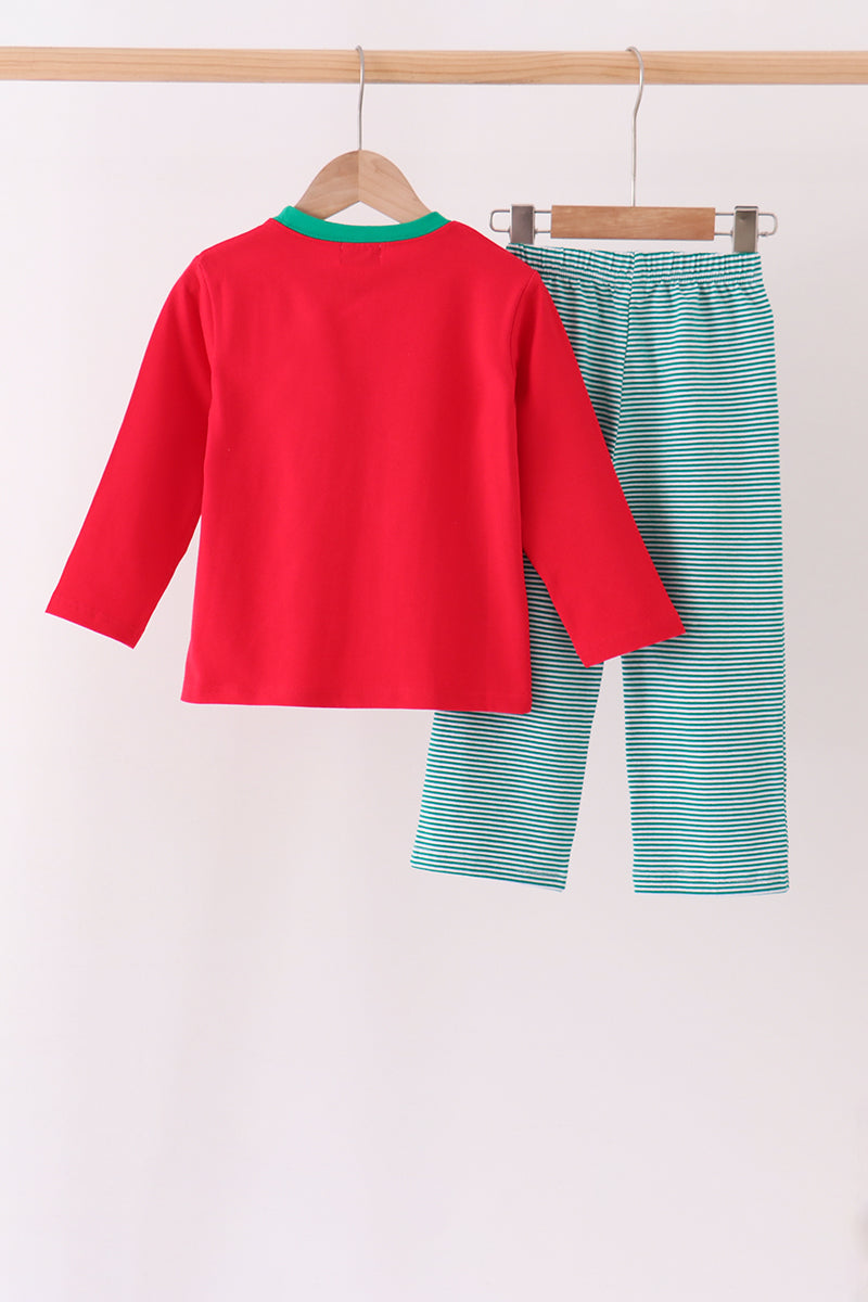 Red christmas santa embroidery pants set - Aaria Tees Aaria Tees