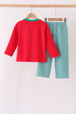 Red christmas santa embroidery pants set - Aaria Tees Aaria Tees