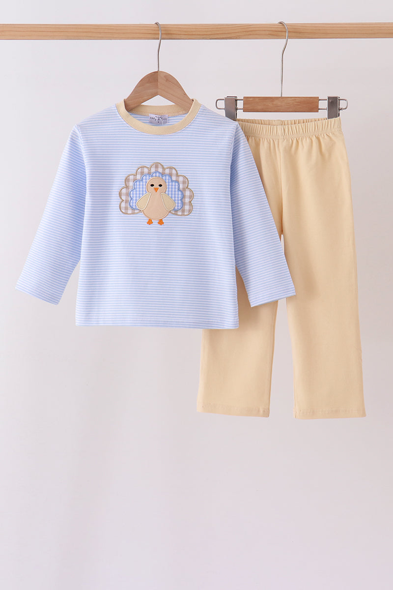 Blue turkey embroidery pants set - Aaria Tees