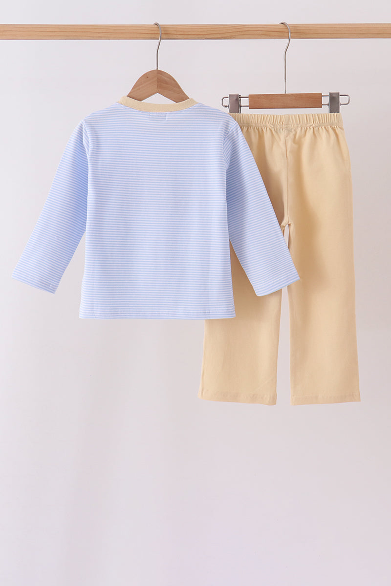 Blue turkey embroidery pants set - Aaria Tees Aaria Tees