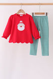Red christmas santa embroidery scalloped pants set - Aaria Tees Aaria Tees