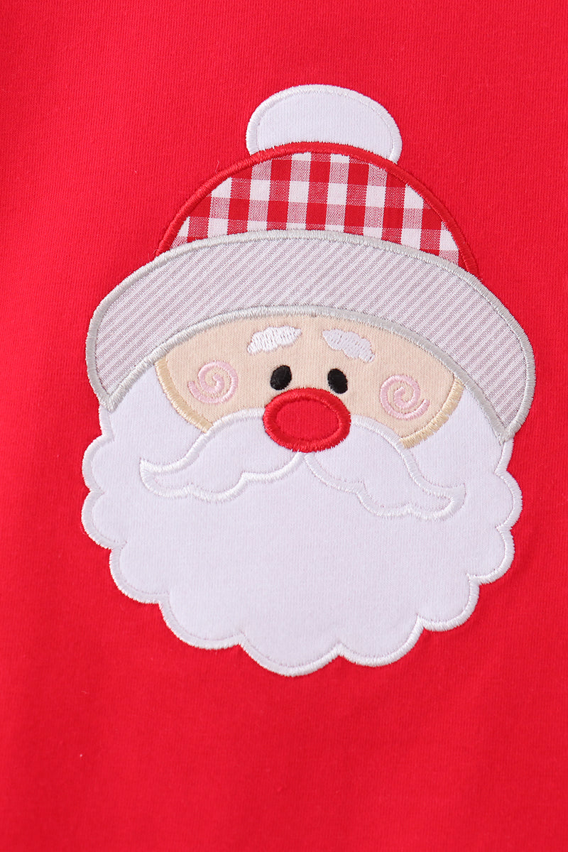Red christmas santa embroidery scalloped pants set - Aaria Tees Aaria Tees
