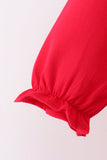 Red christmas santa embroidery scalloped pants set - Aaria Tees Aaria Tees