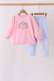 Pink turkey embroidery scalloped pants set - Aaria Tees Aaria Tees