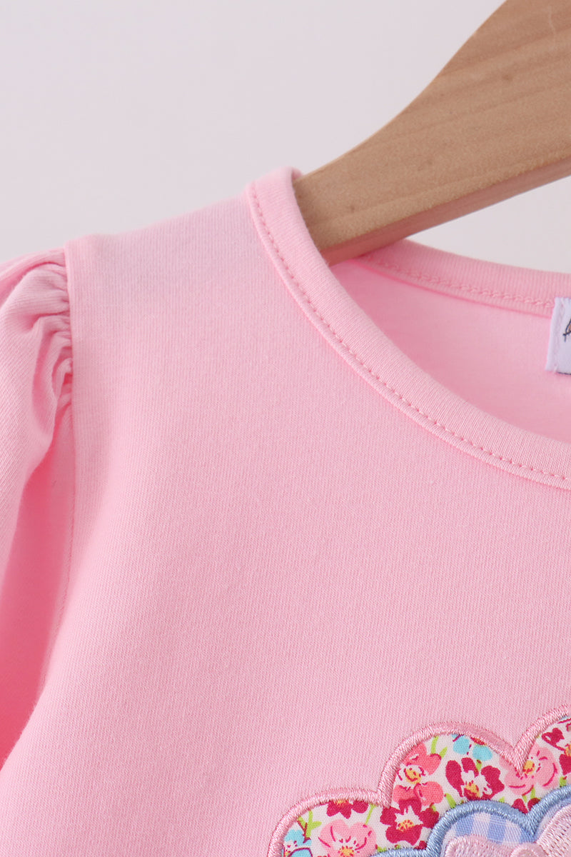 Pink turkey embroidery scalloped pants set - Aaria Tees Aaria Tees
