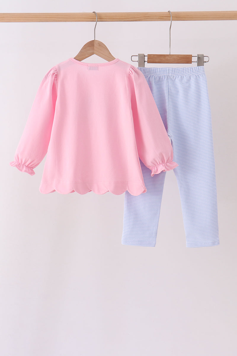 Pink turkey embroidery scalloped pants set - Aaria Tees Aaria Tees