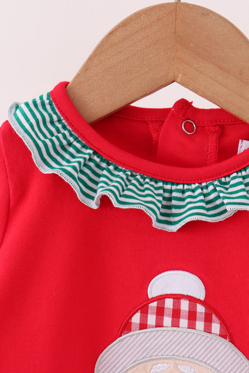 Red christmas santa embroidery ruffle romper - Aaria Tees Aaria Tees