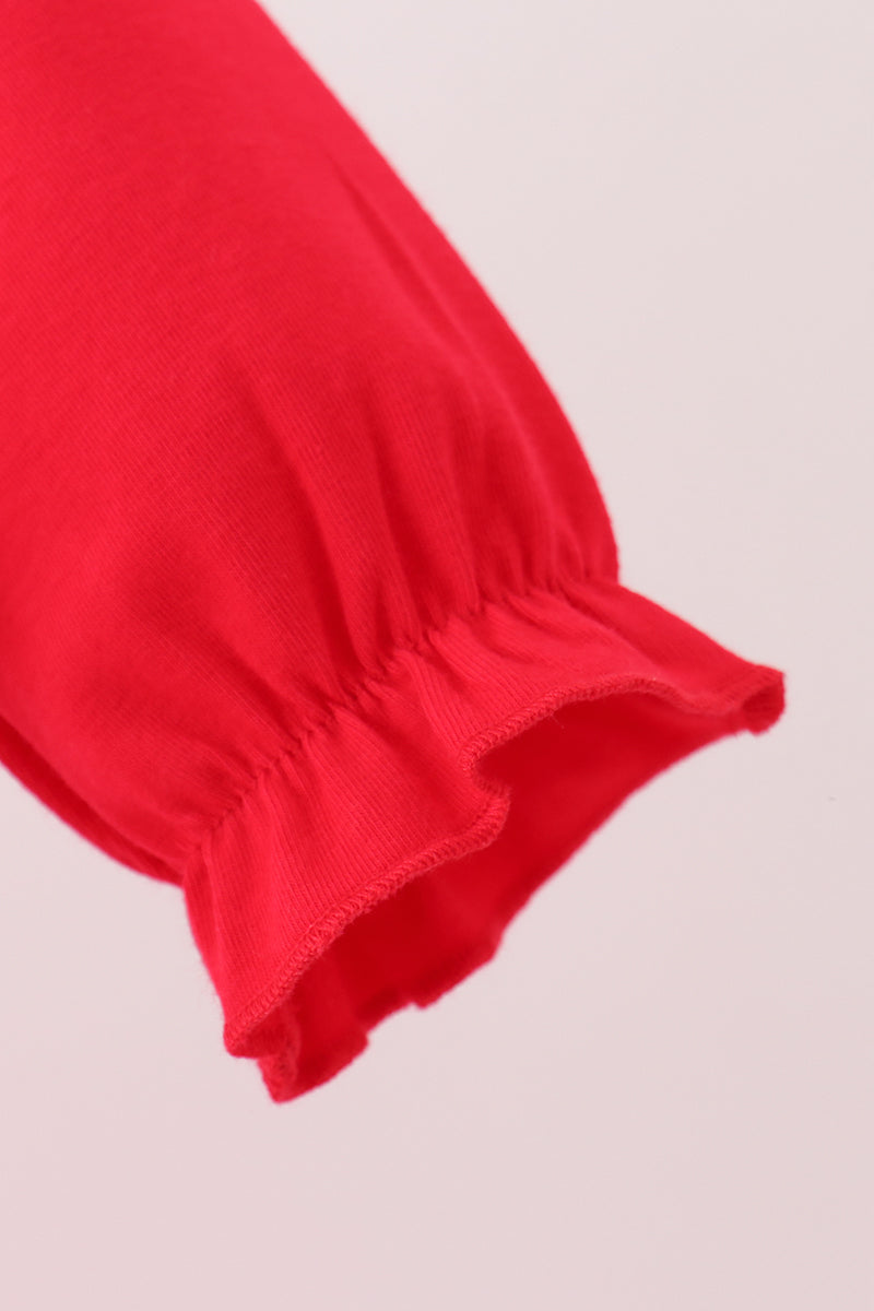 Red christmas santa embroidery ruffle romper - Aaria Tees Aaria Tees