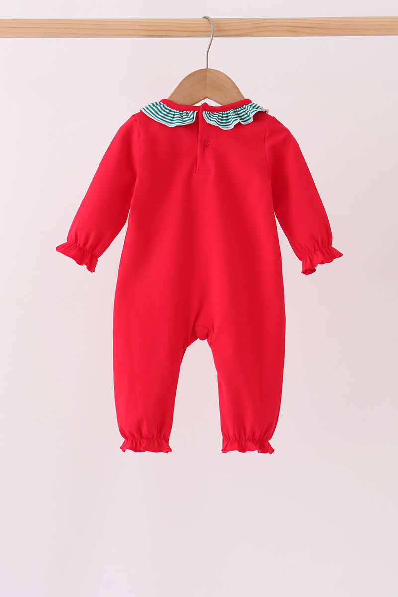 Red christmas santa embroidery ruffle romper - Aaria Tees Aaria Tees