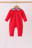Red christmas santa embroidery ruffle romper - Aaria Tees Aaria Tees
