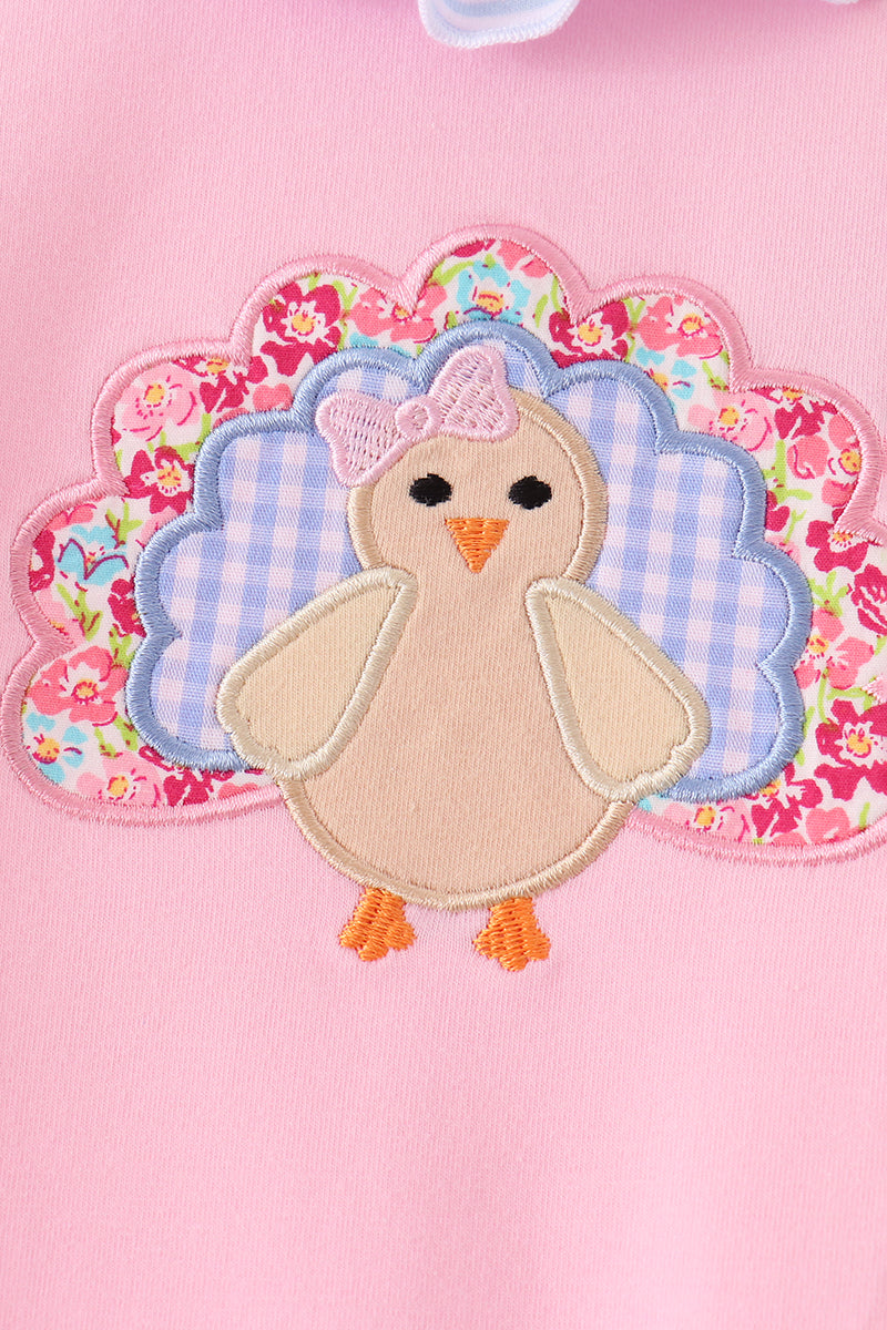 Pink turkey embroidery ruffle romper - Aaria Tees Aaria Tees