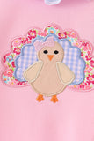 Pink turkey embroidery ruffle romper - Aaria Tees Aaria Tees