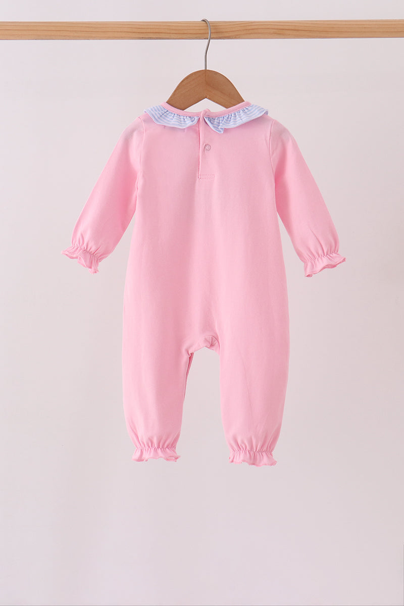 Pink turkey embroidery ruffle romper - Aaria Tees Aaria Tees