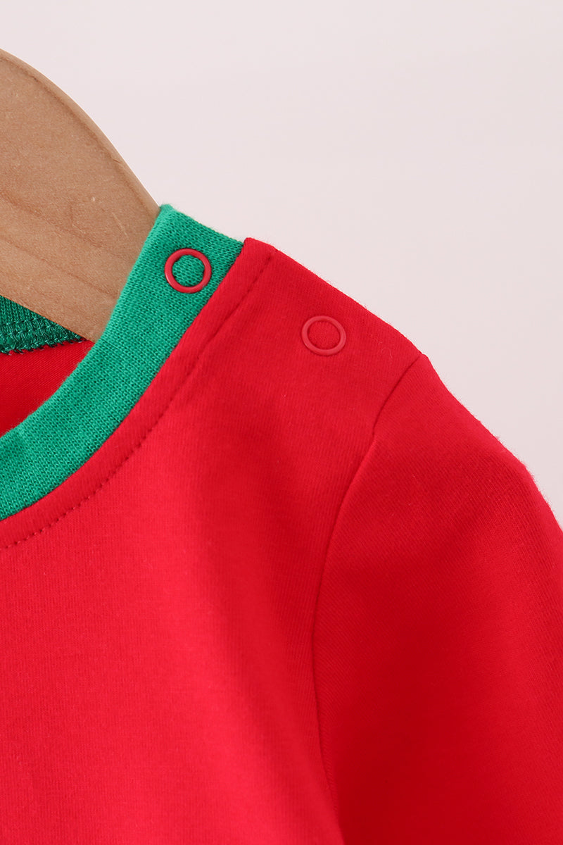 Red christmas santa embroidery romper - Aaria Tees Aaria Tees